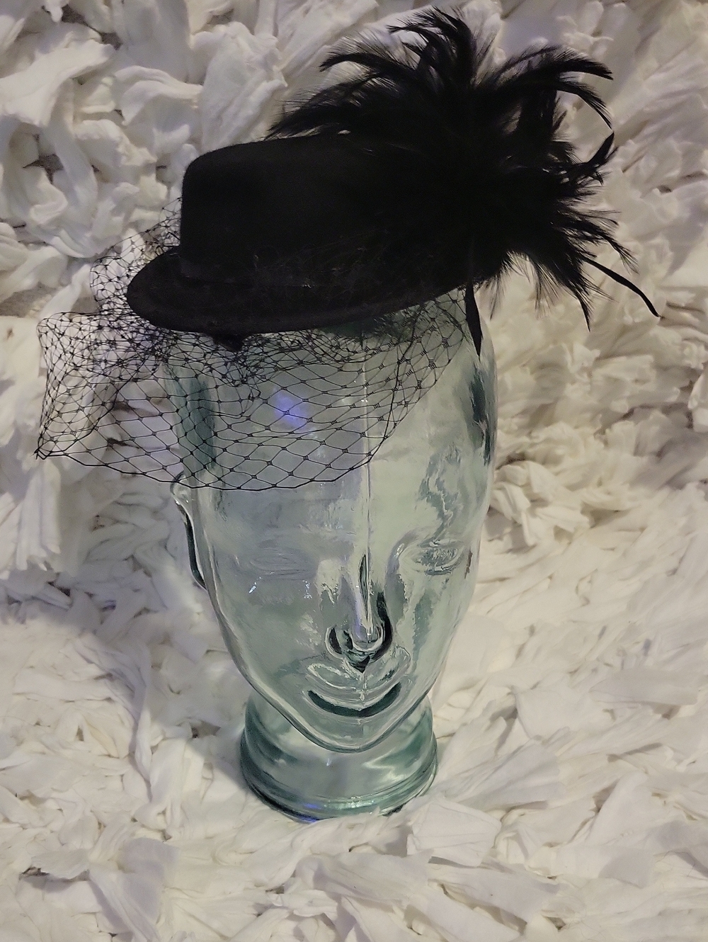 Black Feathered Veil Pillbox Hat